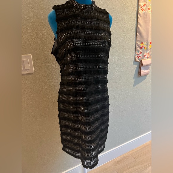J. Crew Dresses & Skirts - J Crew Black Fringe Lace Sheath Cocktail Dress Mid Length Style G1532